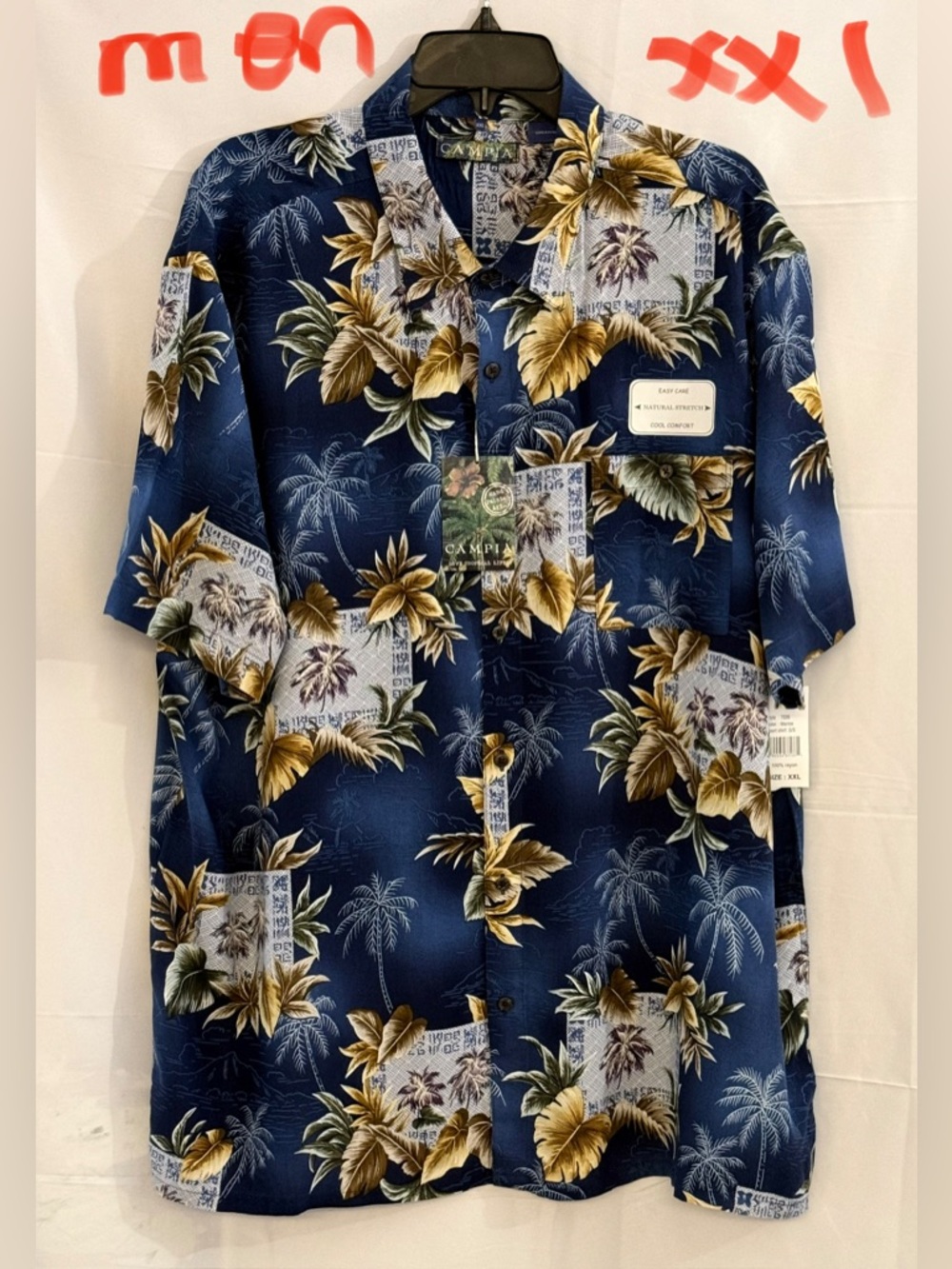 Campia Navy Tropical-Print Short-Sleeve Button-Down Shirt